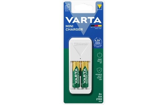 Mini Universal-Ladegerät VARTA, inkl. 2x Mignon Akku Typ AA, Akku NiMH, 2100mAh