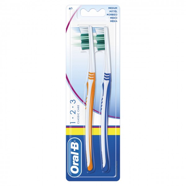 Oral-B 100x 1 2 3 Classic Care Zahnbürste 2 Stück Handzahnbürste mit gewellten Borsten 40 mittel
