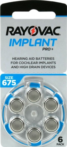 Rayovac Implant Pro Hörgerätebatterien Gr. 675 PR44 Blau 6er Blister Cochlear Implantat Implant Pro