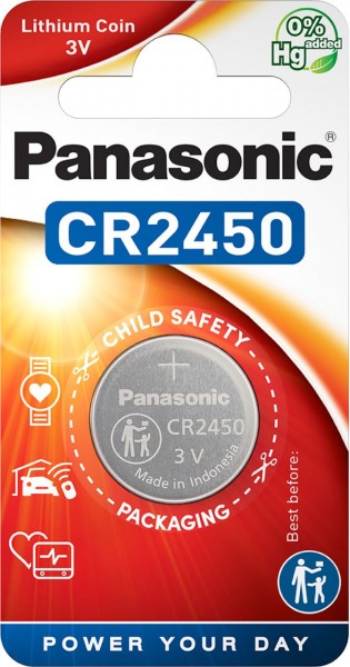 Panasonic 1er Blister Lithium Knopfzelle CR2450 mit 3V Spannung Produktgröße 24,5 mm x 5 mm CR-2450E