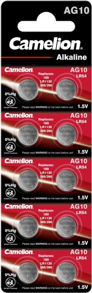 Camelion Alkaline Knopfzelle AG10 LR54 LR1130 389 1,5 V 10er Blister 12051010