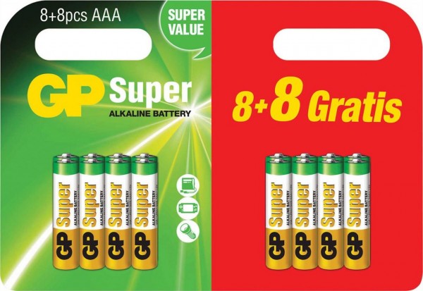 GP Super Alkaline 16er Blister LR03 8+8 AAA Micro GPPCA24AS465 Batterien GP24A8/8E-2BRD16