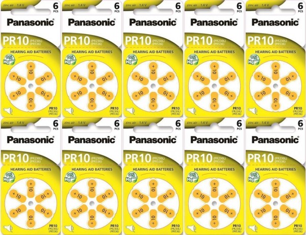 Panasonic 10x Gr. 10 Hörgerätebatterien 6er Blister PR70 Gelb 24610 2A712249