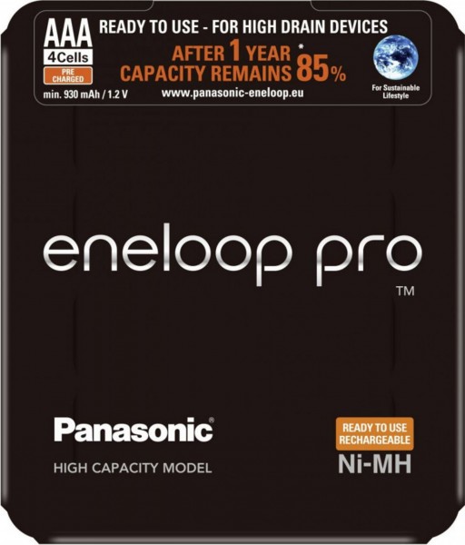 Panasonic eneloop Pro AAA Akku Micro min. 930 mAh 4er Blister 1,2 V LSD in der Aufbewahrungsbox BK-4