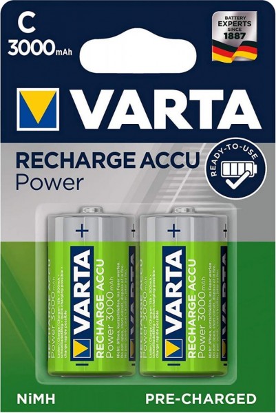 Varta Recharge Accu Power C 2er Blister Baby 3000 mAh 1,2 V NiMH wiederaufladbarer Akku HR14 1/2 Tor