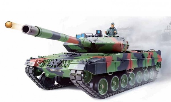 RC Panzer "German Leopard 2A6" Heng Long 1:16 mit Rauch&Sound und Metallgetriebe (Stahl) -2,4Ghz V7.
