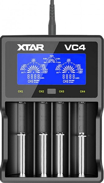 XTAR 4-Schacht USB-Ladegerät Micro USB-Eingang, LC-Display für Li-Ion und NiMH Akkus VC4