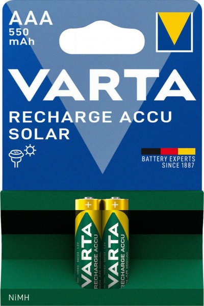 Varta Recharge Accu Solar HR03 wiederaufladbarer Akku AAA Micro 550 mAH 2er Blister NiMh Ministilo 5