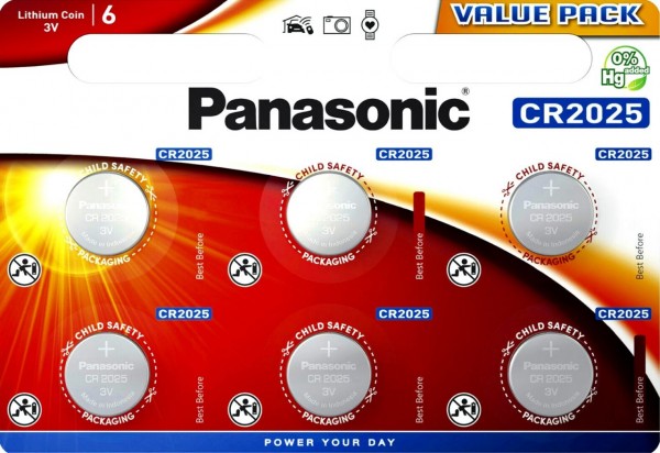 Panasonic 80x Knopfzelle Lithium CR2025 6er Blister 3V CR-2025EL/6BP