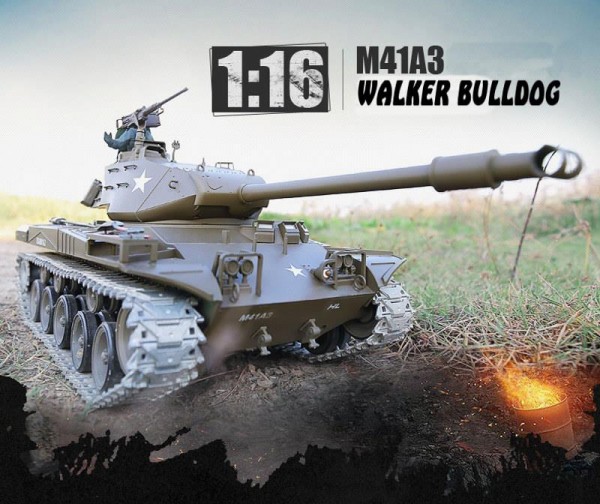 RC Panzer M41 A3 "WALKER BULLDOG" Heng Long 1:16 mit R&S, Metallgetriebe und Metallketten -2,4Ghz V6
