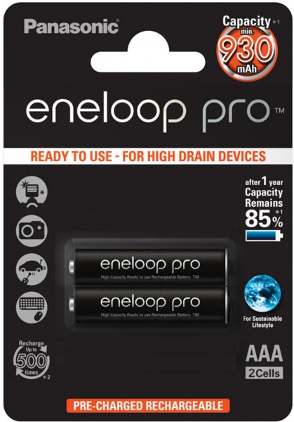 Panasonic eneloop Pro AAA Akku Micro min. 930 mAh 2er Blister 1,2 V LSD BK-4HCDE/2BE